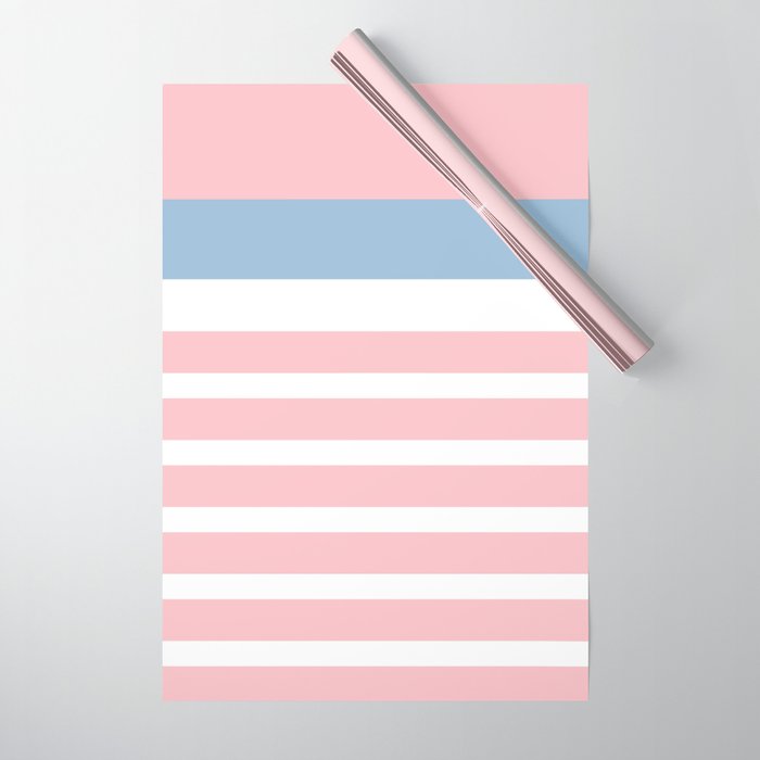 Pastel Pink Mixed Stripe Pattern with Light Blue and White Wrapping Paper Gallery Image 1