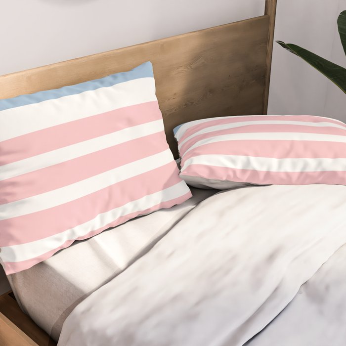 Pastel Pink Mixed Stripe Pattern with Light Blue and White Pillow Sham Gallery Image 2