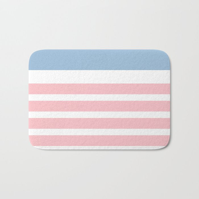 Pastel Pink Mixed Stripe Pattern with Light Blue and White Bath Mat Gallery Image 1