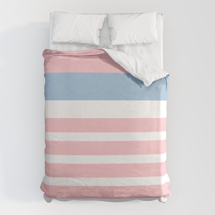 Pastel Pink Mixed Stripe Pattern with Light Blue and White Duvet Cover Gallery Image 1