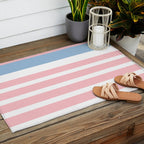 Pastel Pink Mixed Stripe Pattern with Light Blue and White Outdoor Rug Gallery Image 2