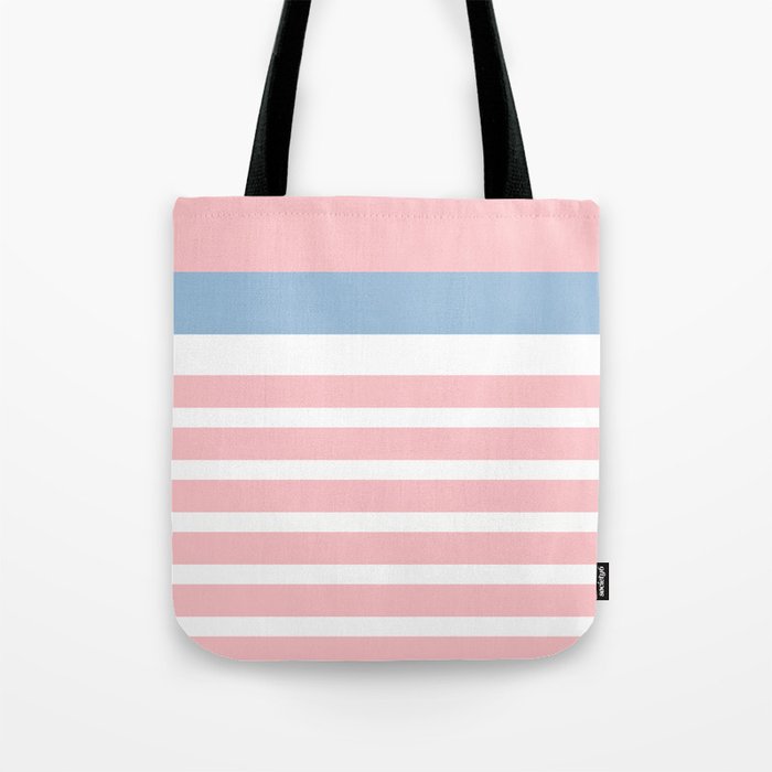 Pastel Pink Mixed Stripe Pattern with Light Blue and White Tote Bag Gallery Image 1