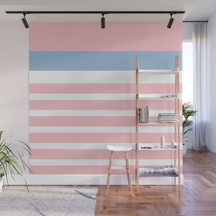 Pastel Pink Mixed Stripe Pattern with Light Blue and White Wall Mural Gallery Image 1