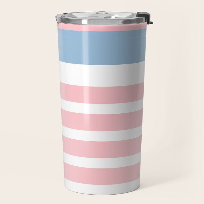 Pastel Pink Mixed Stripe Pattern with Light Blue and White Travel Mug Gallery Image 2