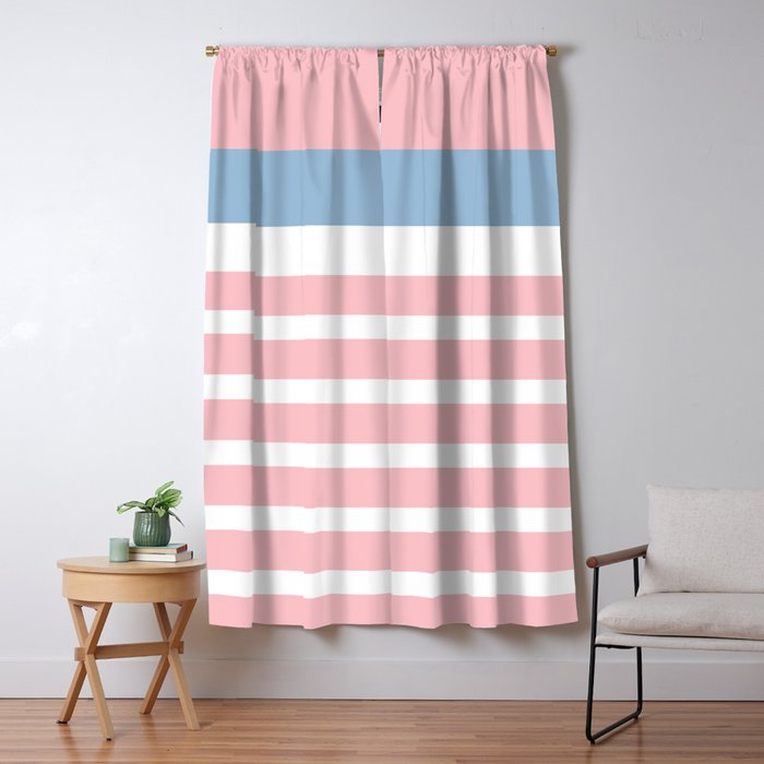 Pastel Pink Mixed Stripe Pattern with Light Blue and White Window Curtain Gallery Image 1