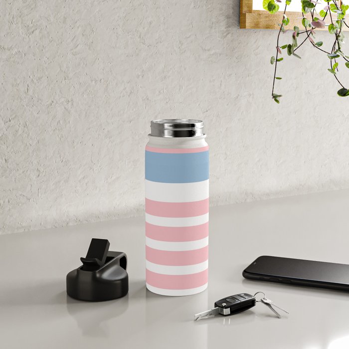 Pastel Pink Mixed Stripe Pattern with Light Blue and White Water Bottle Gallery Image 4