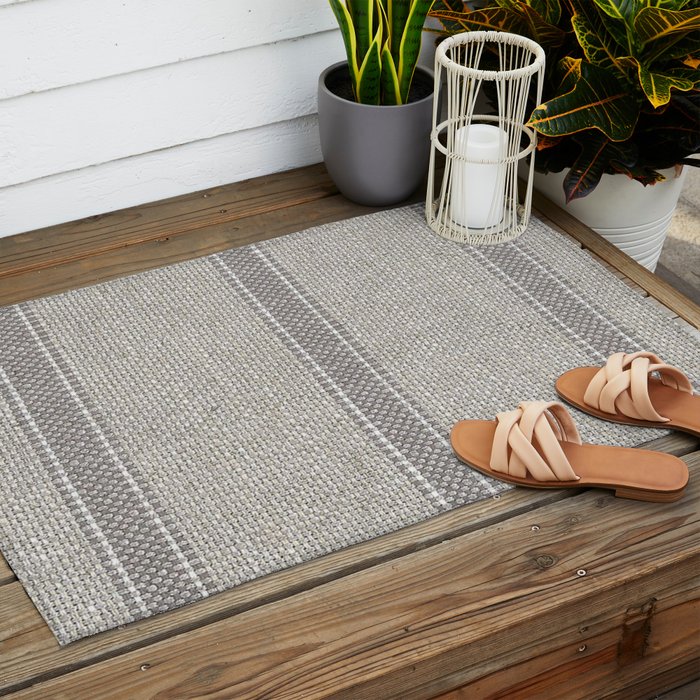 Vintage Grain sack Grey Linen  Outdoor Rug Gallery Image 2