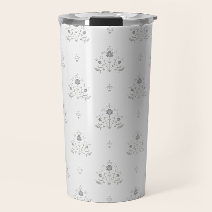 Cafe Vintage Block Print Floral - Blue Green Travel Mug Gallery Image 1
