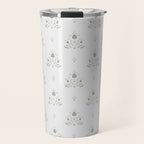 Cafe Vintage Block Print Floral - Blue Green Travel Mug Gallery Image 1