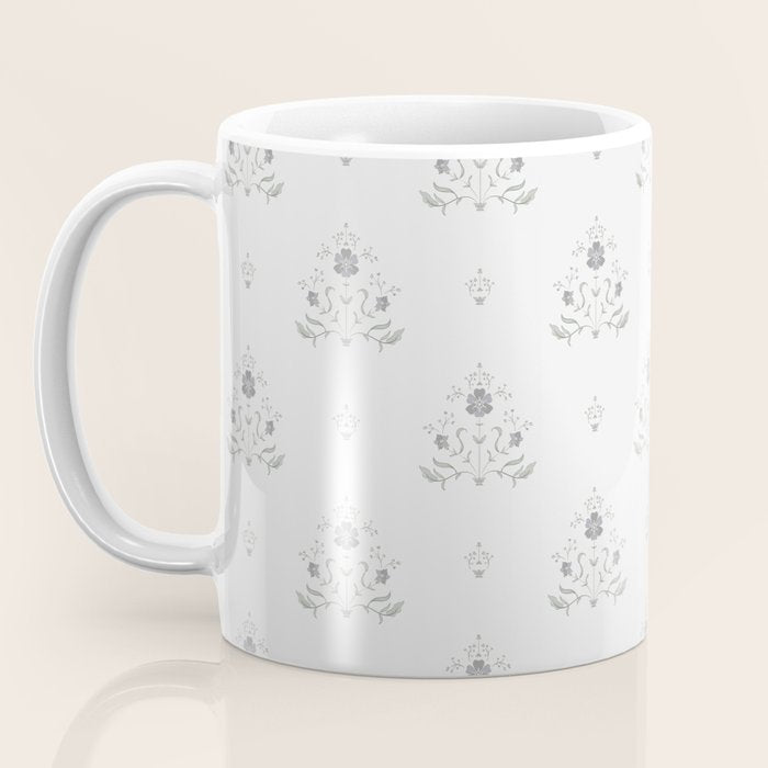 Cafe Vintage Block Print Floral - Blue Green Coffee Mug Gallery Image 3