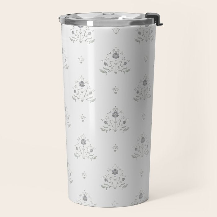 Cafe Vintage Block Print Floral - Blue Green Travel Mug Gallery Image 2