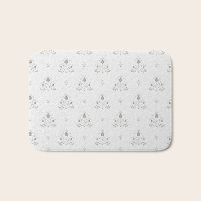 Cafe Vintage Block Print Floral - Blue Green Bath Mat Gallery Image 1