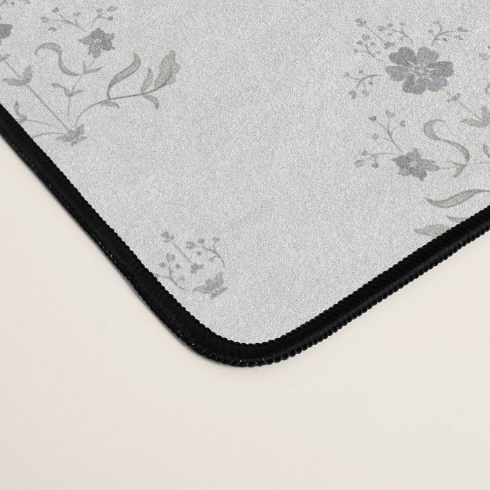 Cafe Vintage Block Print Floral - Blue Green Desk Mat Gallery Image 4