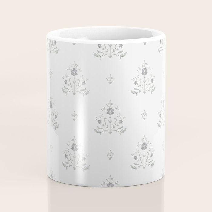 Cafe Vintage Block Print Floral - Blue Green Coffee Mug Gallery Image 4