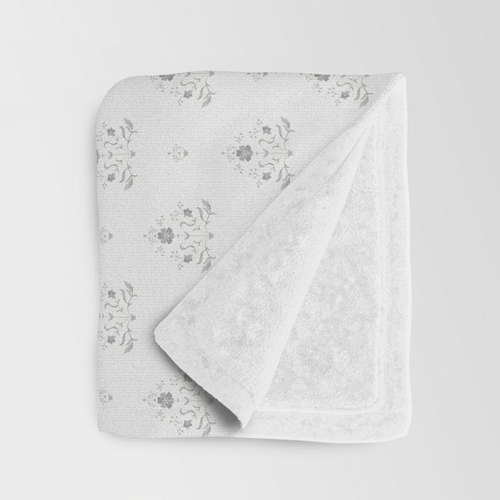 Cafe Vintage Block Print Floral - Blue Green Throw Blanket Gallery Image 3