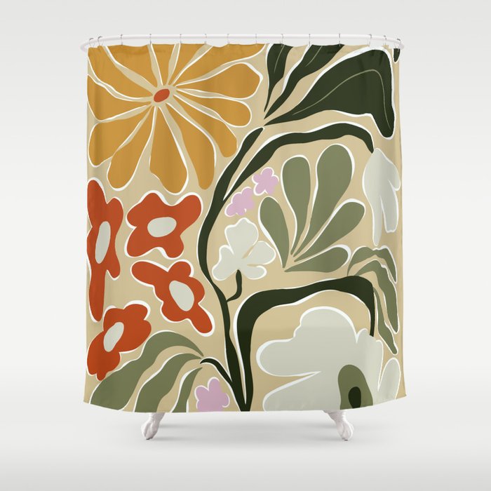 Mid-Century Floral Fantasy Shower Curtain Gallery Image 1