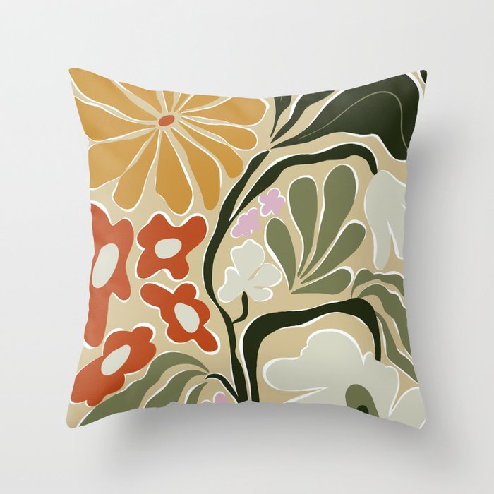 Mid-Century Floral Fantasy Throw Pillow Gallery Image 6