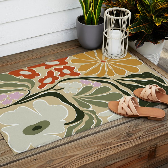Mid-Century Floral Fantasy Outdoor Rug Gallery Image 2
