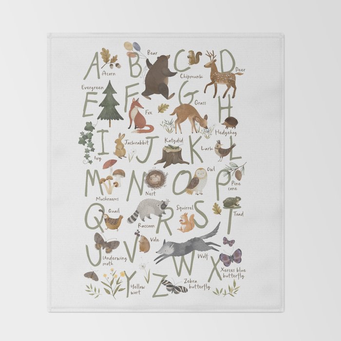 Woodland forest alphabet Throw Blanket Gallery Image 2