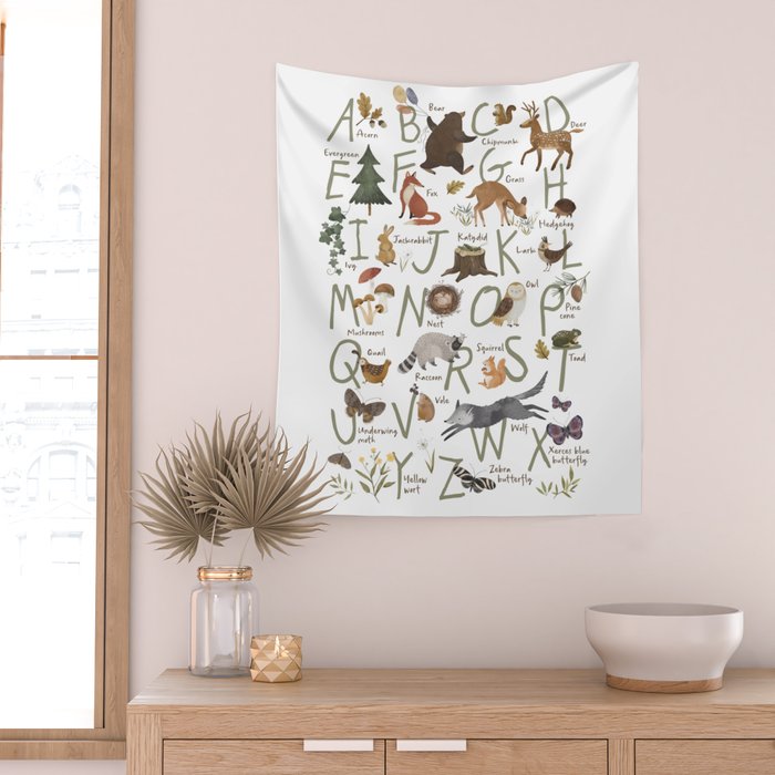 Woodland forest alphabet Wall Tapestry Gallery Image 2