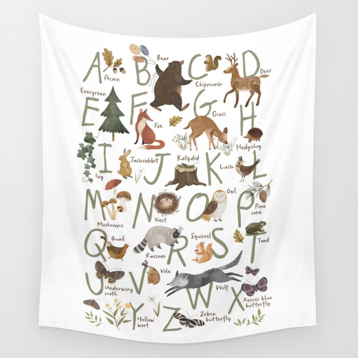 Woodland forest alphabet Wall Tapestry Gallery Image 4