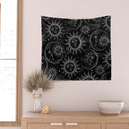 Black Magic Celestial Sun Moon Stars Wall Tapestry Gallery Image 2