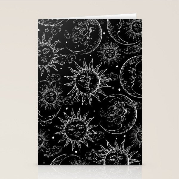 Black Magic Celestial Sun Moon Stars Stationery Card Gallery Image 1