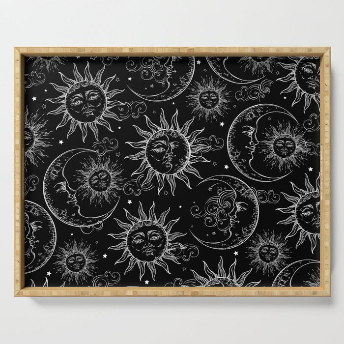 Black Magic Celestial Sun Moon Stars Serving Tray Gallery Image 1