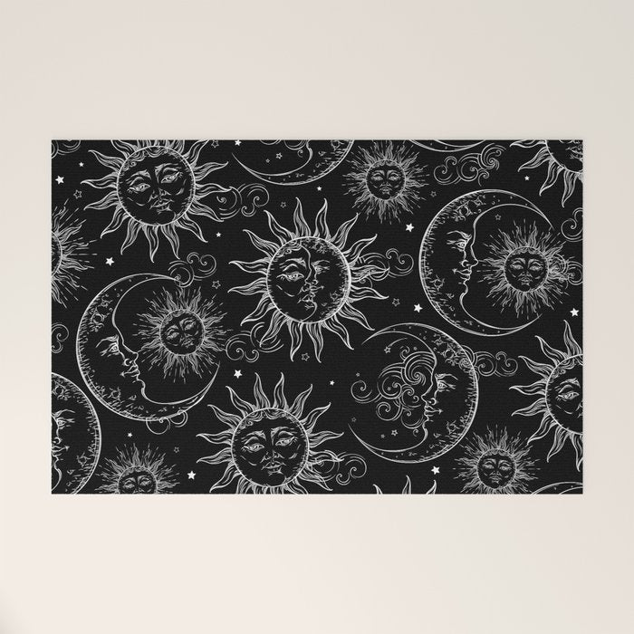 Black Magic Celestial Sun Moon Stars Welcome Mat Gallery Image 1