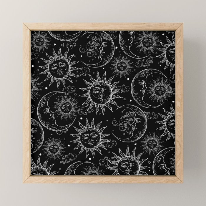 Black Magic Celestial Sun Moon Stars Mini Art Print Gallery Image 1