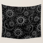 Black Magic Celestial Sun Moon Stars Wall Tapestry Gallery Image 4