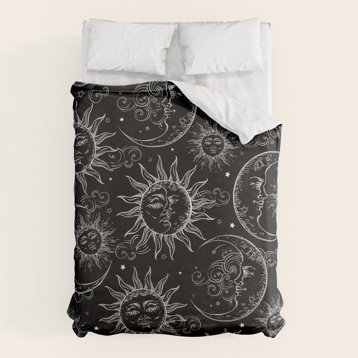 Black Magic Celestial Sun Moon Stars Duvet Cover Gallery Image 1