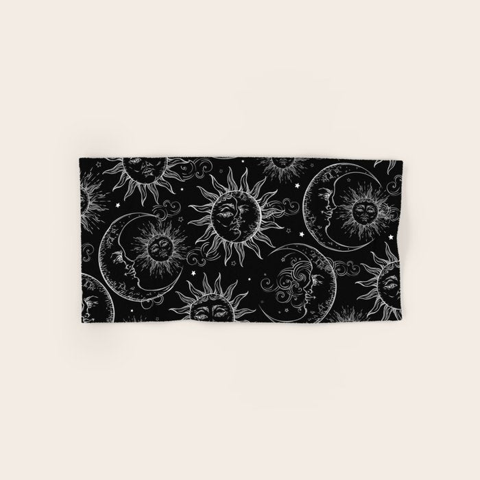 Black Magic Celestial Sun Moon Stars Bath Towel Gallery Image 1