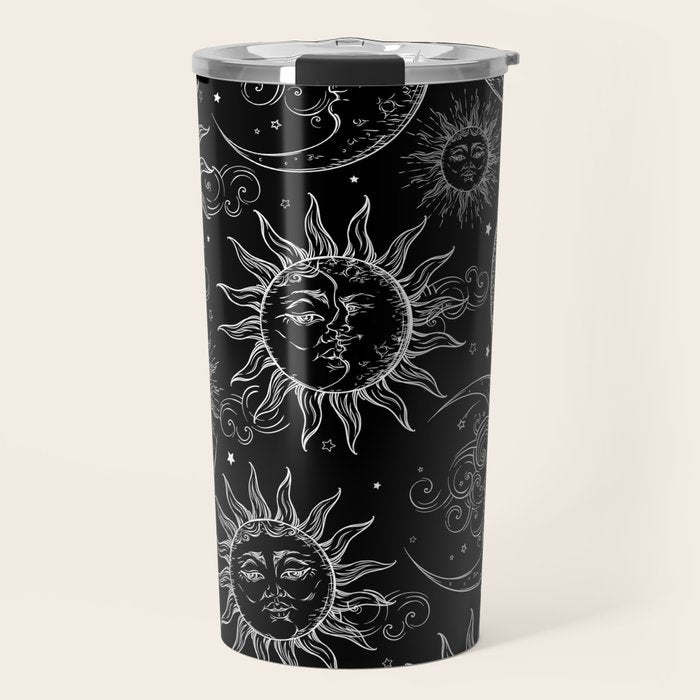 Black Magic Celestial Sun Moon Stars Travel Mug Gallery Image 1