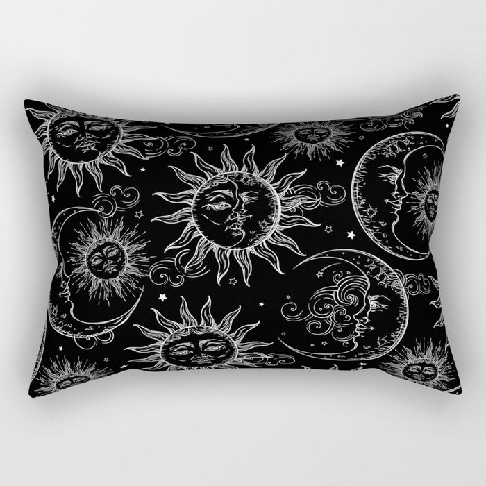 Black Magic Celestial Sun Moon Stars Rectangular Pillow Gallery Image 2