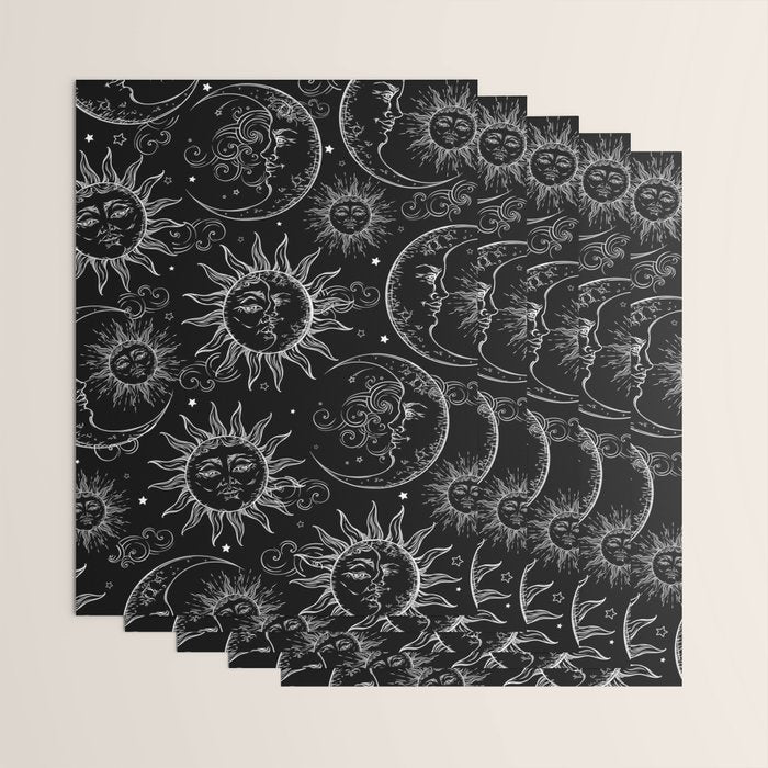 Black Magic Celestial Sun Moon Stars Wrapping Paper Gallery Image 3