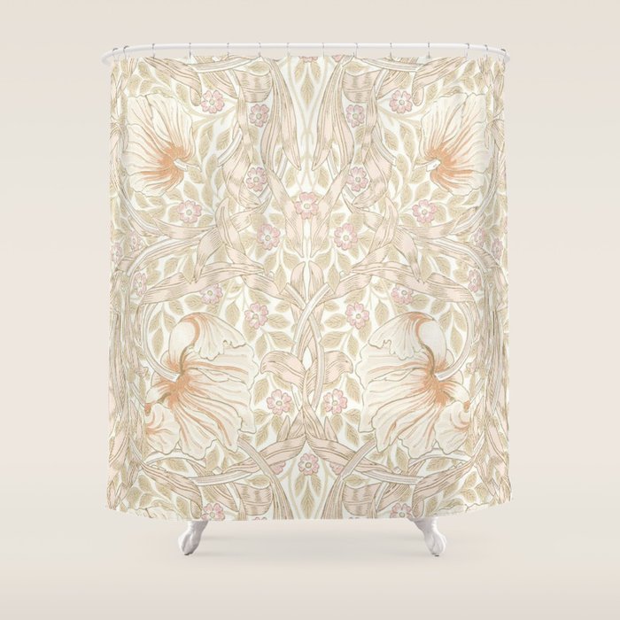 William Morris Vintage Pimpernel Cochineal Pink Shower Curtain Gallery Image 1