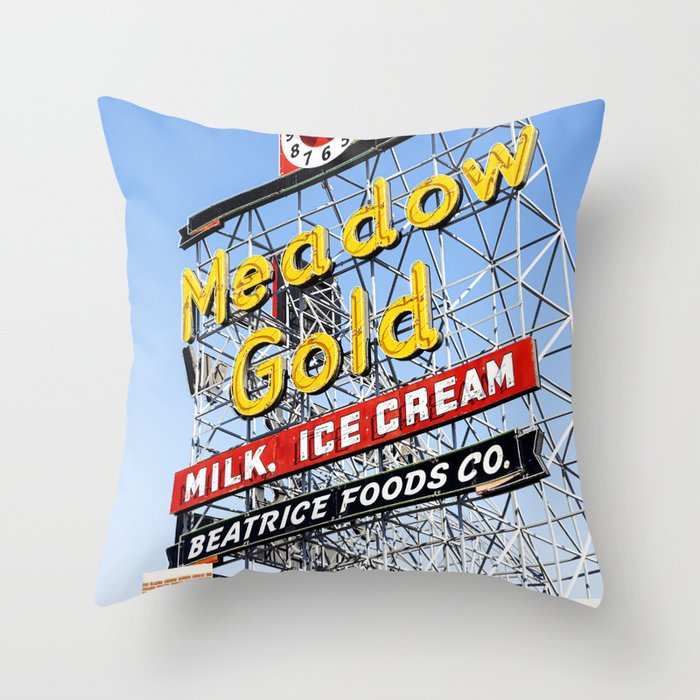 Tulsa Oklahoma Photography x Meadow Gold Vintage Neon Sign Route 66 Throw Pillow Gallery Image 6