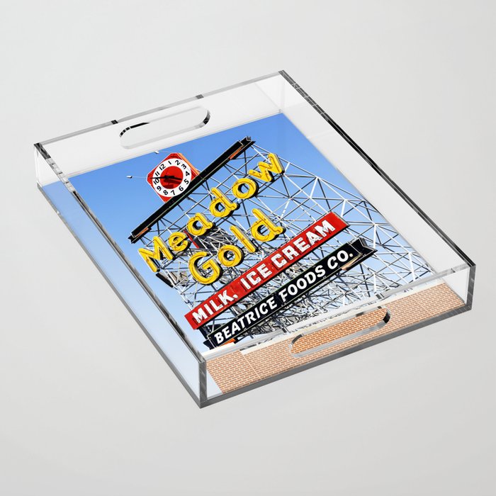 Tulsa Oklahoma Photography x Meadow Gold Vintage Neon Sign Route 66 Acrylic Tray Gallery Image 1