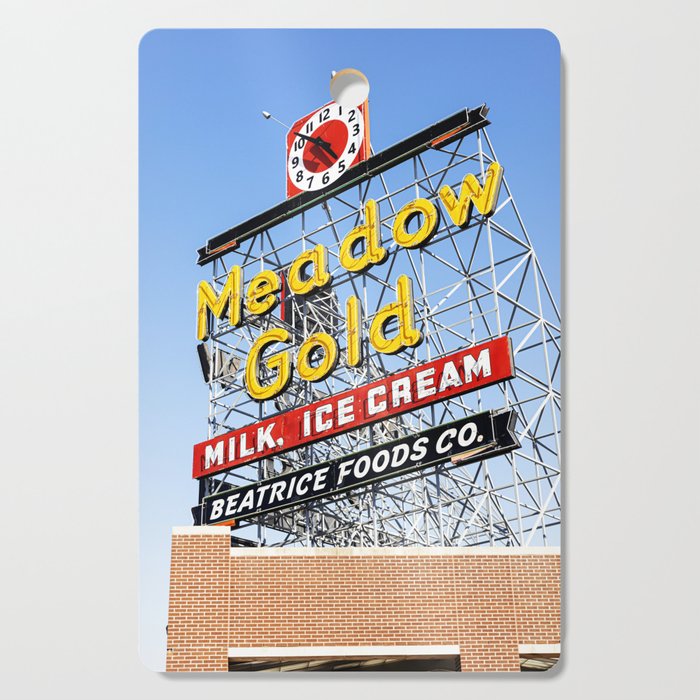 Tulsa Oklahoma Photography x Meadow Gold Vintage Neon Sign Route 66 Cutting Board Gallery Image 1