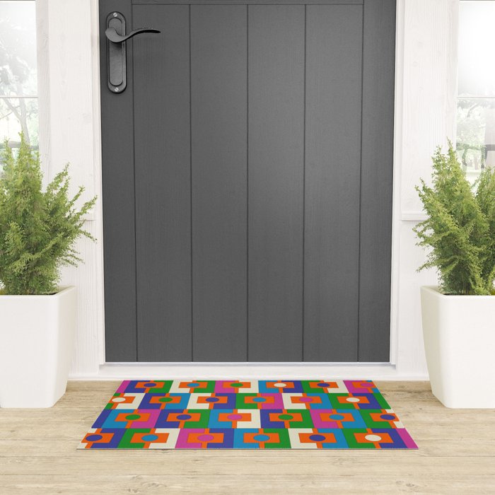 Colorful Retro Geometric Rektangel Vibrant Pop Pattern Welcome Mat Gallery Image 3
