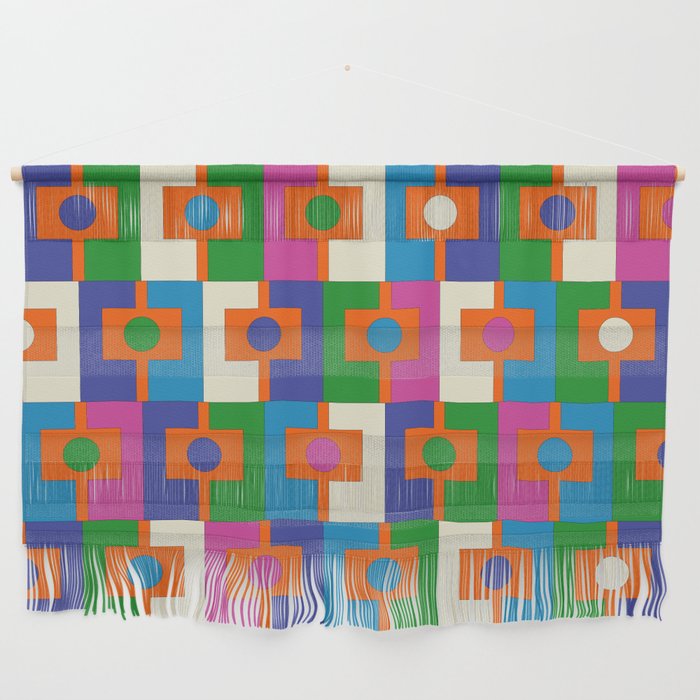 Colorful Retro Geometric Rektangel Vibrant Pop Pattern Wall Hanging Gallery Image 1