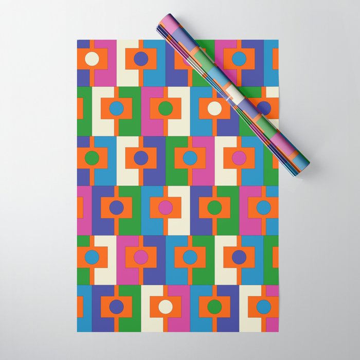 Colorful Retro Geometric Rektangel Vibrant Pop Pattern Wrapping Paper Gallery Image 1
