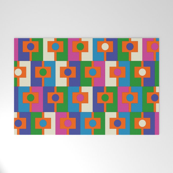 Colorful Retro Geometric Rektangel Vibrant Pop Pattern Welcome Mat Gallery Image 1