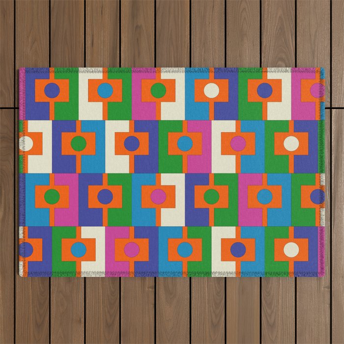 Colorful Retro Geometric Rektangel Vibrant Pop Pattern Outdoor Rug Gallery Image 1