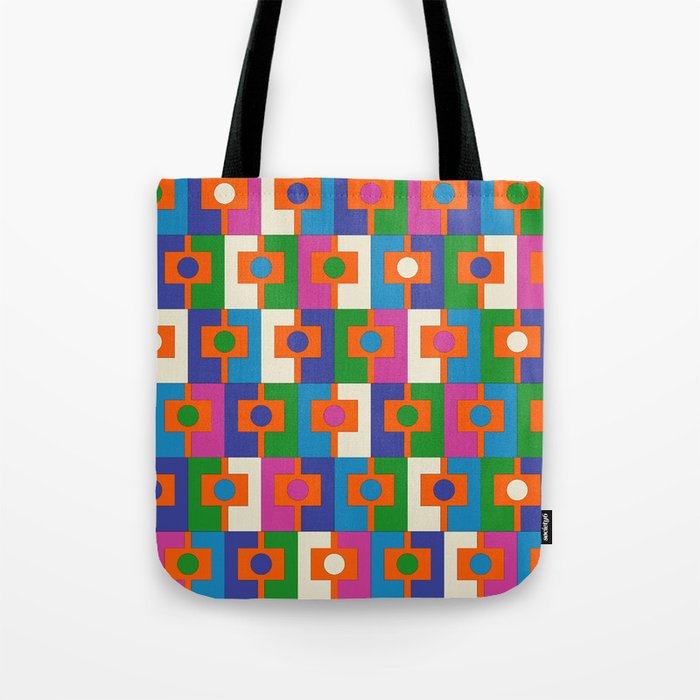 Colorful Retro Geometric Rektangel Vibrant Pop Pattern Tote Bag Gallery Image 1