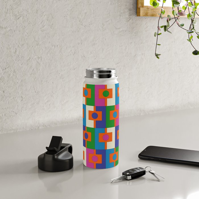 Colorful Retro Geometric Rektangel Vibrant Pop Pattern Water Bottle Gallery Image 4