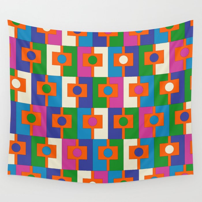 Colorful Retro Geometric Rektangel Vibrant Pop Pattern Wall Tapestry Gallery Image 4