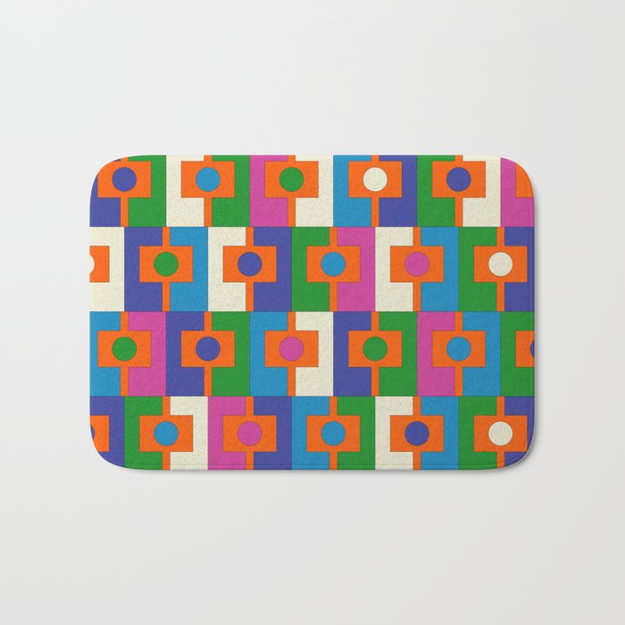 Colorful Retro Geometric Rektangel Vibrant Pop Pattern Bath Mat Gallery Image 1