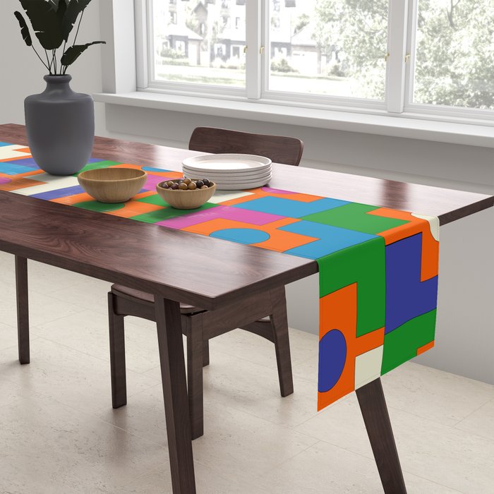 Colorful Retro Geometric Rektangel Vibrant Pop Pattern Table Runner Gallery Image 2